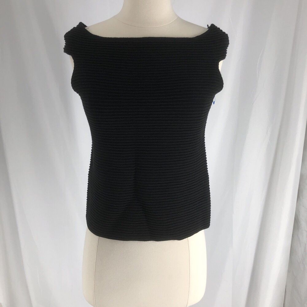 White House Black Market Ribbed Knit sleeveless Top Wide Boatneck Stretch Size M